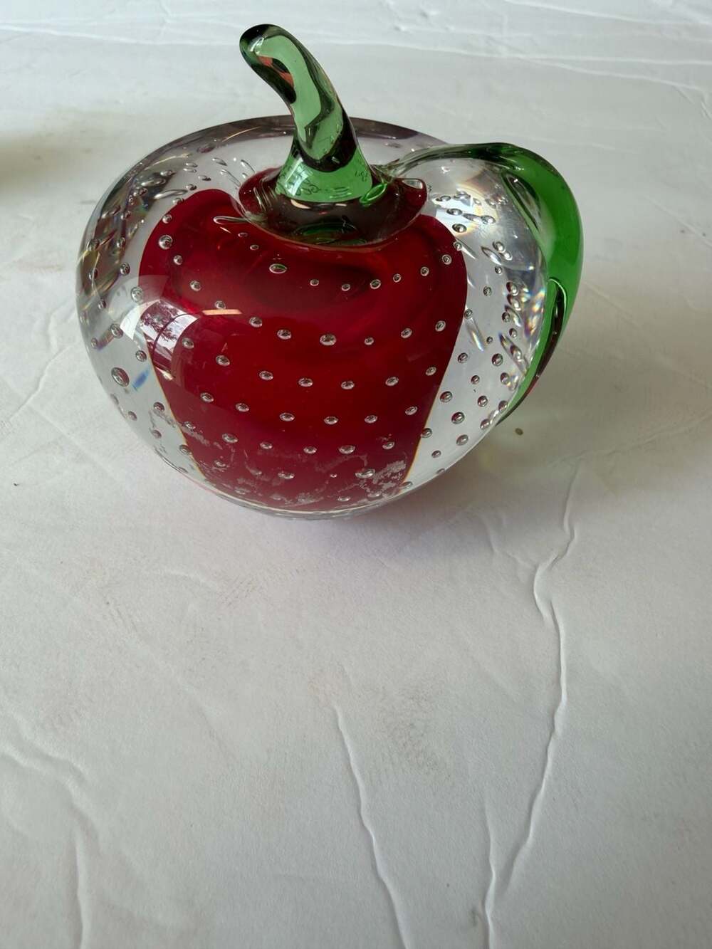 Vintage Red Bullicante Sommerso Murano Art Glass Apple Paperweight